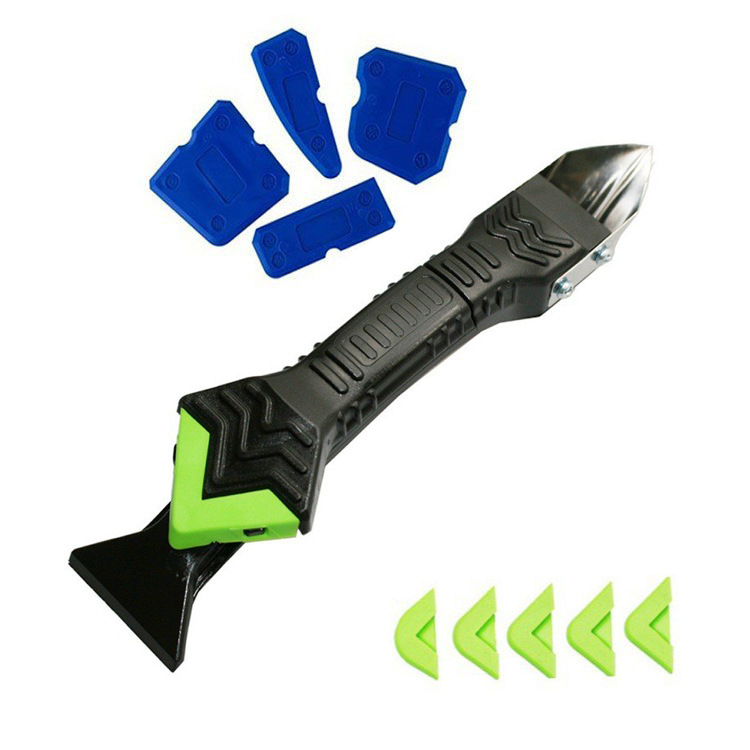 Комплект за уплътняване на фуги: премахвач на уплътнител, скребка за силикон за стъкло и комплект за шпакловане (материал: неръждаема стомана + пластмаса; област на приложение: домашно декориране и красота)