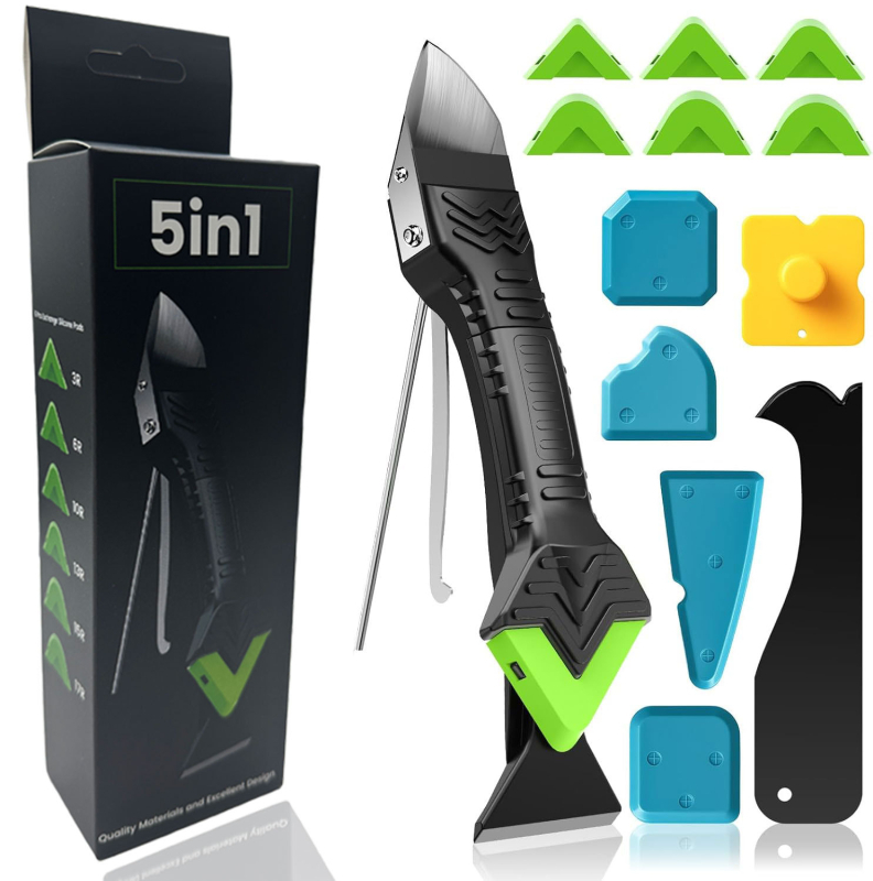 Комплект за уплътняване на фуги: премахвач на уплътнител, скребка за силикон за стъкло и комплект за шпакловане (материал: неръждаема стомана + пластмаса; област на приложение: домашно декориране и красота)