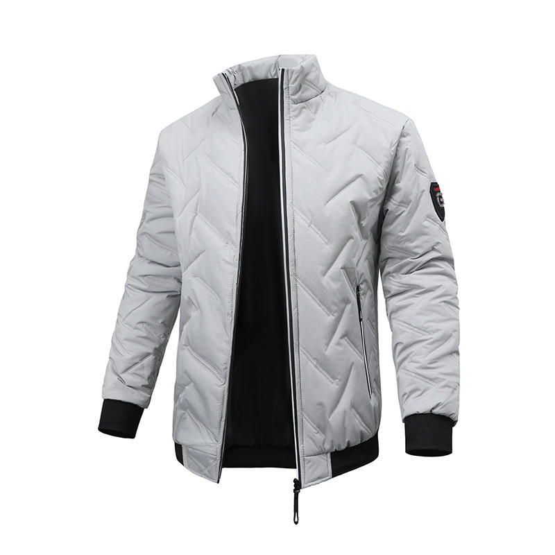 Muški zimski pamuk prešiveni kaput s stojećim ovratnikom, zatvaračem, punjenjem od pamuka, poliesterska tkanina