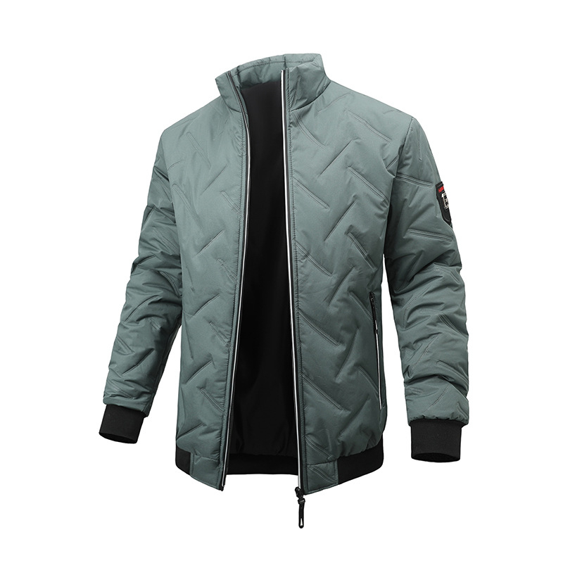 Muški zimski pamuk prešiveni kaput s stojećim ovratnikom, zatvaračem, punjenjem od pamuka, poliesterska tkanina