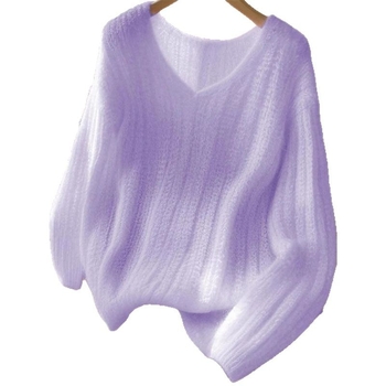 Pulover tricotat cu decolteu în V, croială lejeră, mâneci lungi, culoare solidă, din fibră acrilică