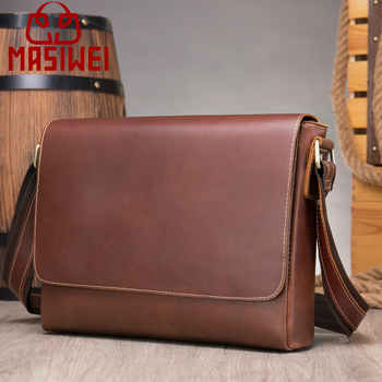MASIWEI Мъжка чанта за през рамо от естествена кожа, серия Crazy Horse Leather Crossbody, кожа от първи слой, износоустойчива