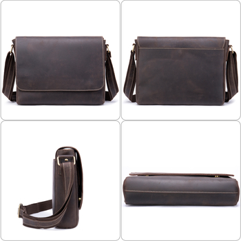 MASIWEI Мъжка чанта за през рамо от естествена кожа, серия Crazy Horse Leather Crossbody, кожа от първи слой, износоустойчива