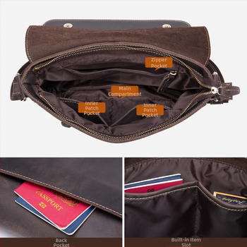 MASIWEI Мъжка чанта за през рамо от естествена кожа, серия Crazy Horse Leather Crossbody, кожа от първи слой, износоустойчива