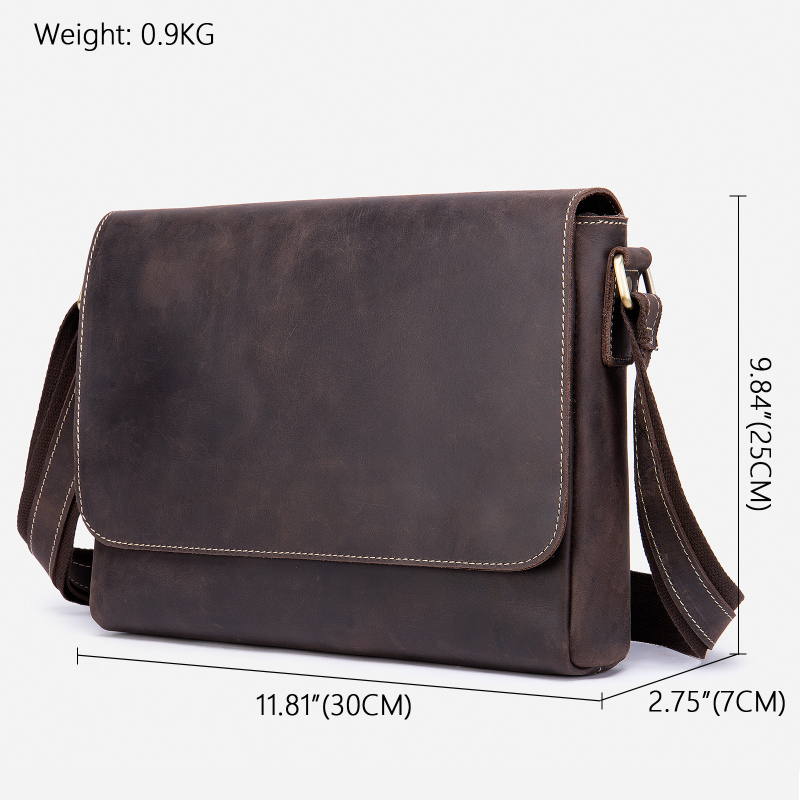 MASIWEI Vīriešu ādas plecu soma, Crazy Horse Leather Crossbody sērija, īsta āda, pirmā slāņa āda, nodilumizturīga
