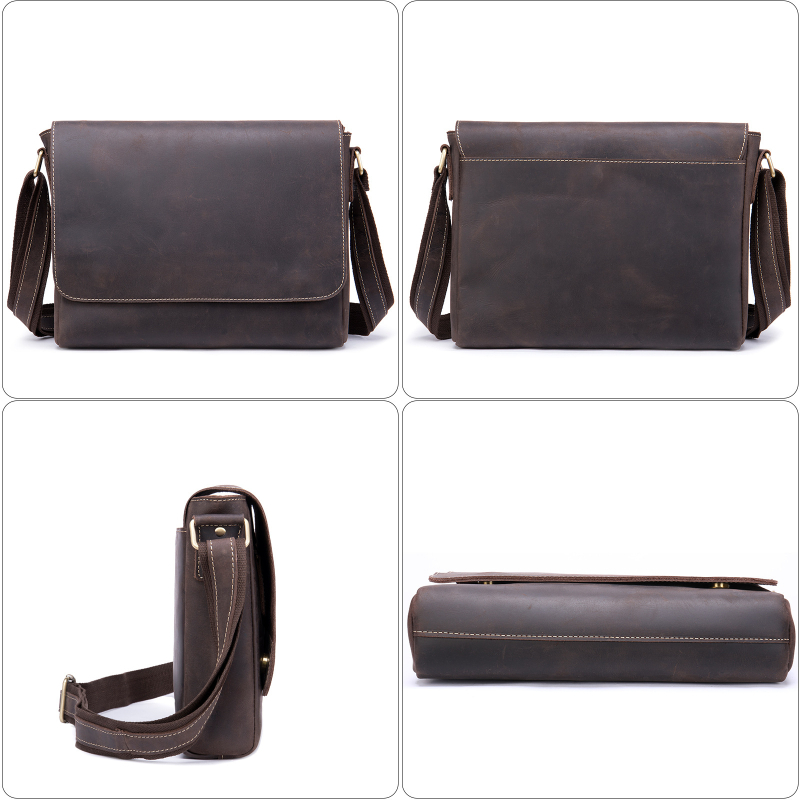 MASIWEI Vīriešu ādas plecu soma, Crazy Horse Leather Crossbody sērija, īsta āda, pirmā slāņa āda, nodilumizturīga