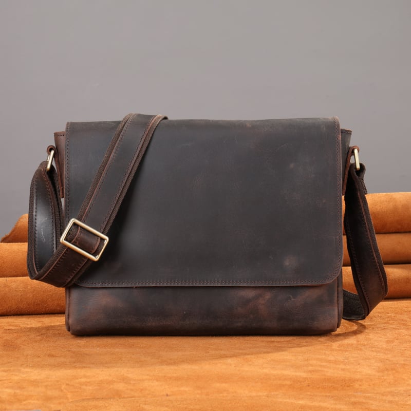 MASIWEI Мъжка чанта за през рамо от естествена кожа, серия Crazy Horse Leather Crossbody, кожа от първи слой, износоустойчива