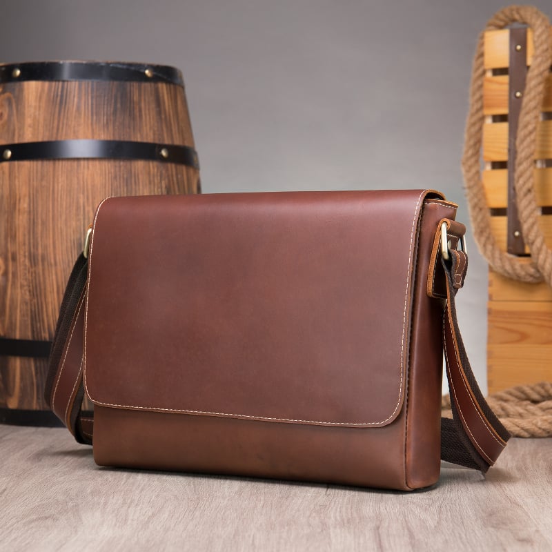 MASIWEI Мъжка чанта за през рамо от естествена кожа, серия Crazy Horse Leather Crossbody, кожа от първи слой, износоустойчива