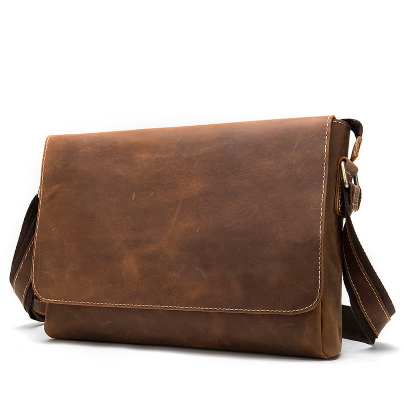 MASIWEI Мъжка чанта за през рамо от естествена кожа, серия Crazy Horse Leather Crossbody, кожа от първи слой, износоустойчива