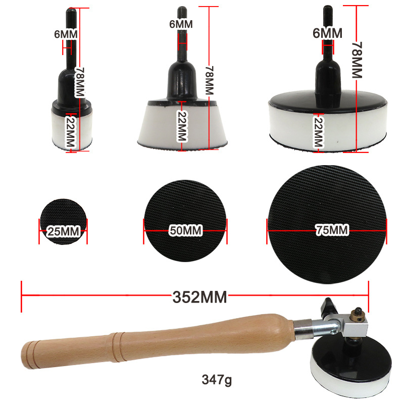 Koka apstrādes pulēšanas un smilšēšanas instruments ar Velcro pamatni (Velcro; materiāls PU+nylon cilpa; abrazīvs PU+koks+augstas ātruma tērauds)