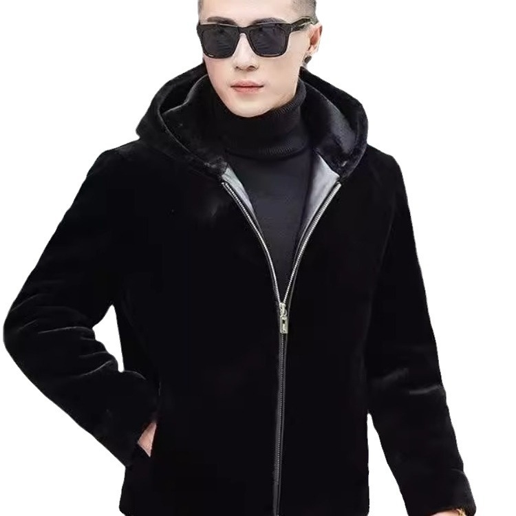 Мъжко палто от изкуствена козина, с ревери, цип за закопчаване, свободен стил