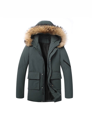 Téli férfi pamut-párnázott kabát közép hosszú, kapucnis, cipzáras, kopásálló