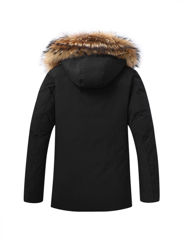 Téli férfi pamut-párnázott kabát közép hosszú, kapucnis, cipzáras, kopásálló