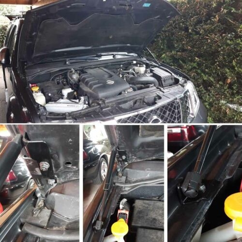 Αμορτισέρ καπό για Nissan Navara D40 – ελεύθερου τύπου συμπίεσης, διαδρομή 125 mm, απόσταση εγκατάστασης 357 mm, γεμάτο με άζωτο