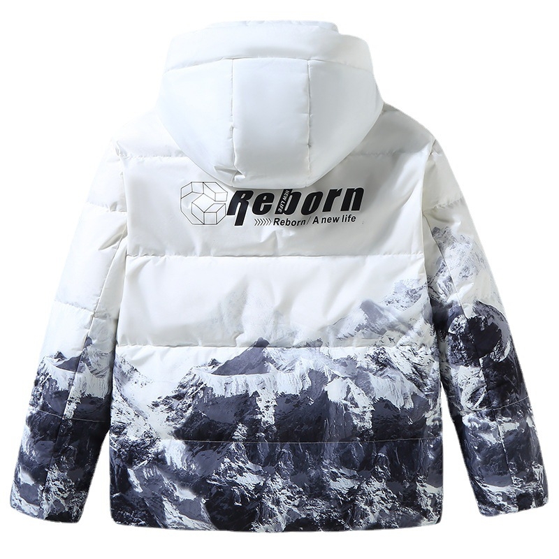 Пухено яке с пълнител бял патеши пух; пухливост 550; дебело; корейски стил; камуфлажен принт