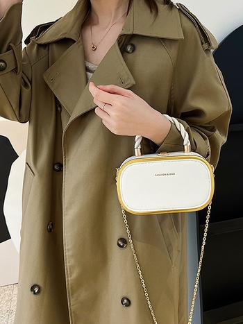 Женска чанта през кръст PU с заключваща катарама, хоризонтално правоъгълна форма, скрит джоб с цип, подплата полиестер