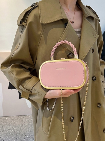 Женска чанта през кръст PU с заключваща катарама, хоризонтално правоъгълна форма, скрит джоб с цип, подплата полиестер