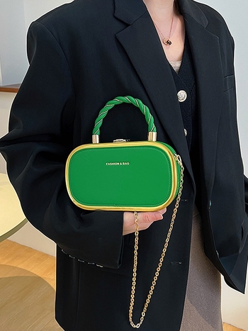 Женска чанта през кръст PU с заключваща катарама, хоризонтално правоъгълна форма, скрит джоб с цип, подплата полиестер