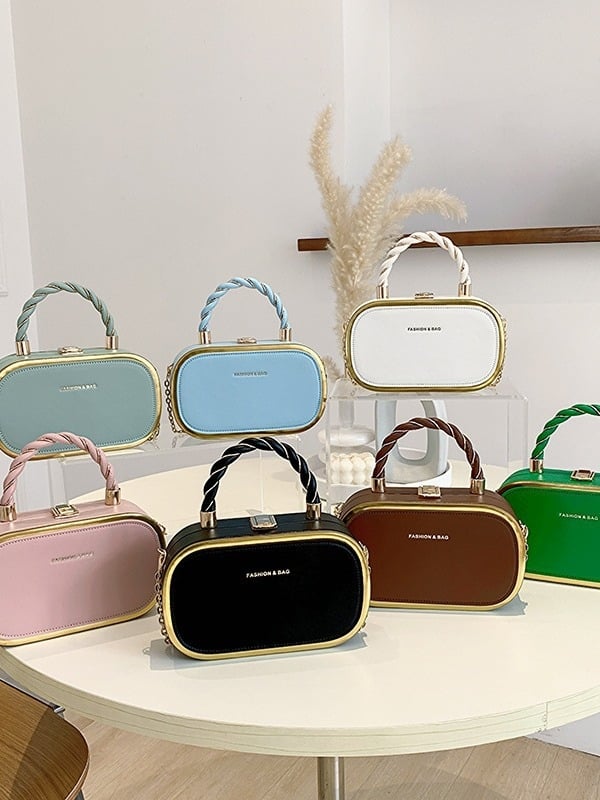 Женска чанта през кръст PU с заключваща катарама, хоризонтално правоъгълна форма, скрит джоб с цип, подплата полиестер