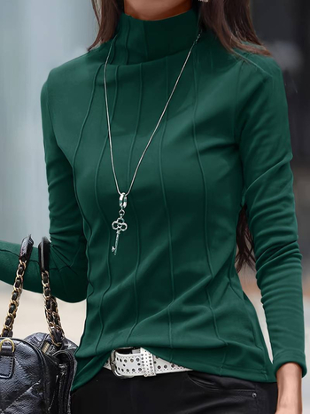 T-krekls ar garām piedurknēm, šaurs griezums, mock-neck apkakle, De Velvet poliestera maisījums