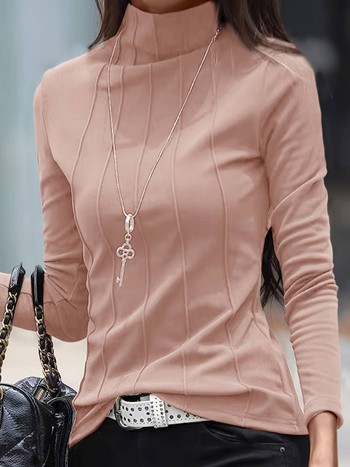 T-krekls ar garām piedurknēm, šaurs griezums, mock-neck apkakle, De Velvet poliestera maisījums