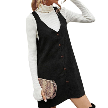 Haljina od korduroja s trakama, V-dekolte, bez rukava, A-linija, slobodan struk