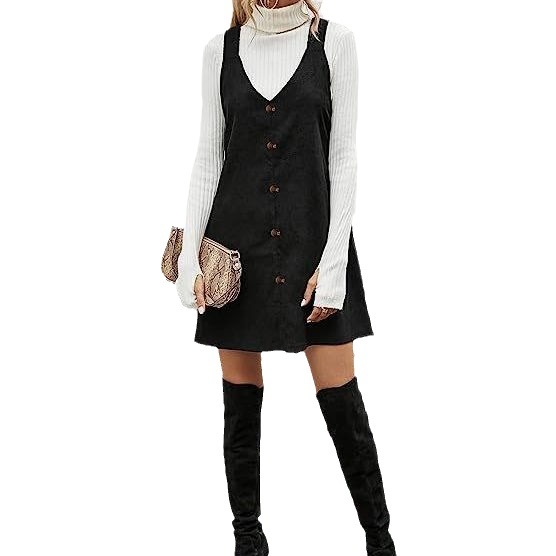 Haljina od korduroja s trakama, V-dekolte, bez rukava, A-linija, slobodan struk