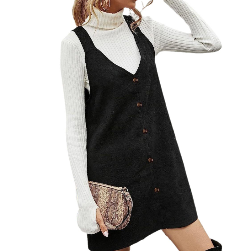 Haljina od korduroja s trakama, V-dekolte, bez rukava, A-linija, slobodan struk