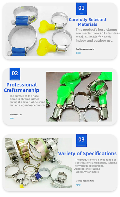 Spona za crijevo od nehrđajućeg čelika s plastičnom ručkom, nominalni promjer 10–16 mm, promjer fiksacije 16 mm, za auto i brodsku industriju, Mingfei Fastener