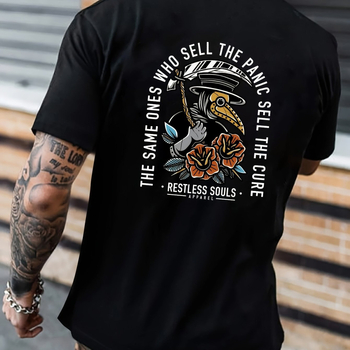 Vīriešu kokvilnas T-krekls ar īsām piedurknēm, apaļā kakla forma, brīvs piegriezums, karstuma pārneses druka