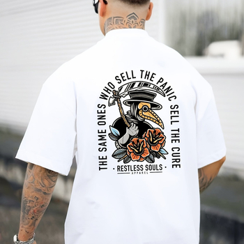 Vīriešu kokvilnas T-krekls ar īsām piedurknēm, apaļā kakla forma, brīvs piegriezums, karstuma pārneses druka