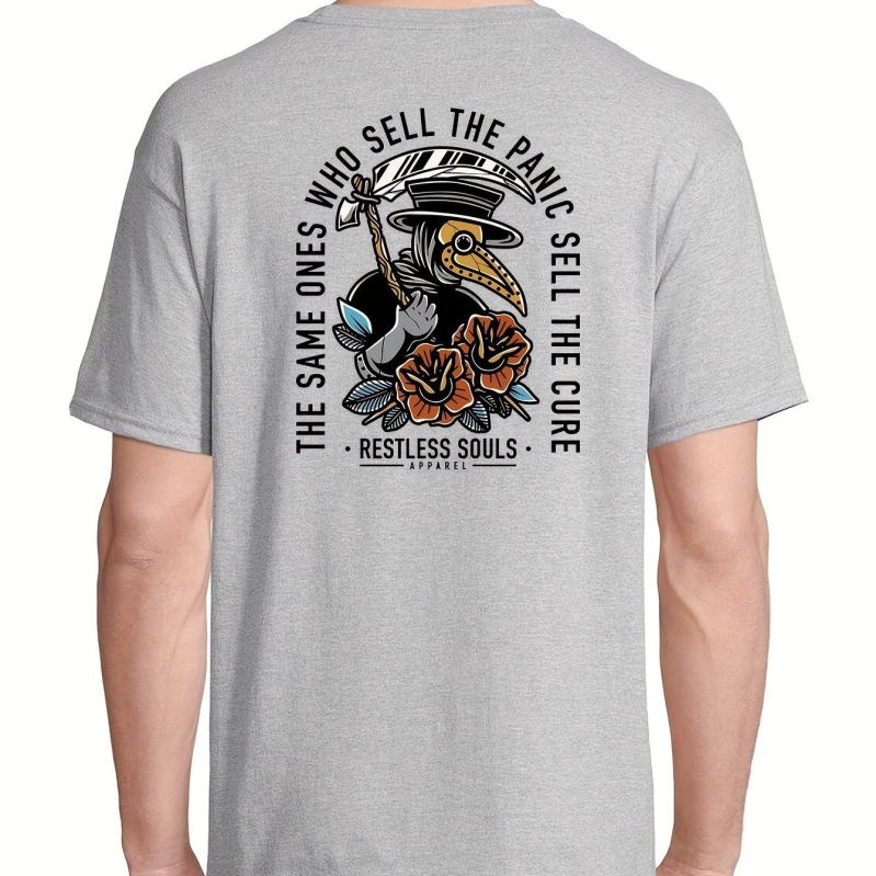 Vīriešu kokvilnas T-krekls ar īsām piedurknēm, apaļā kakla forma, brīvs piegriezums, karstuma pārneses druka