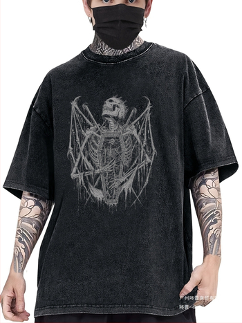 Kokvilnas T-krekls ar burta drukas, vintage nolietojuma efekts, apaļš kakls, īsās piedurknes, brīvs griezums