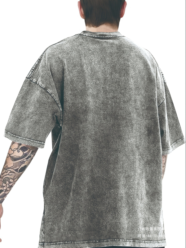 Βαμβακερό T‑shirt με εκτύπωση γραμμάτων, vintage distressed εφέ, στρογγυλός λαιμός, κοντά μανίκια