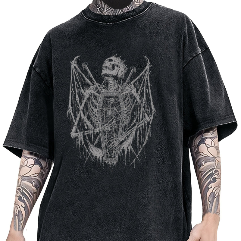 Kokvilnas T-krekls ar burta drukas, vintage nolietojuma efekts, apaļš kakls, īsās piedurknes, brīvs griezums