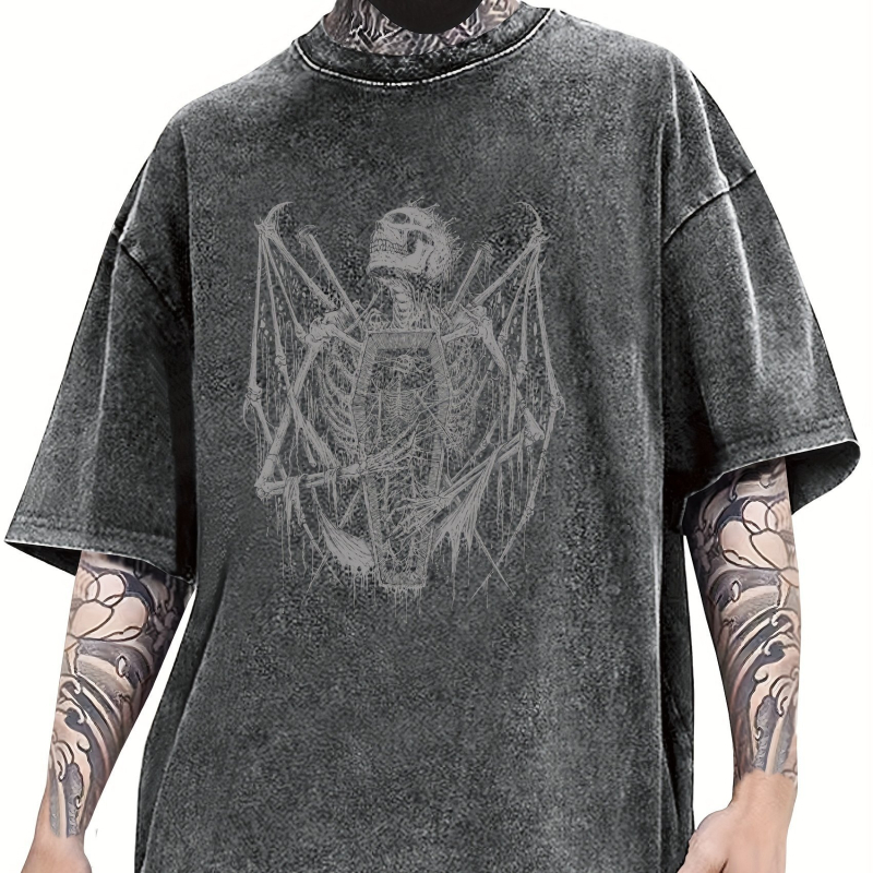 Kokvilnas T-krekls ar burta drukas, vintage nolietojuma efekts, apaļš kakls, īsās piedurknes, brīvs griezums