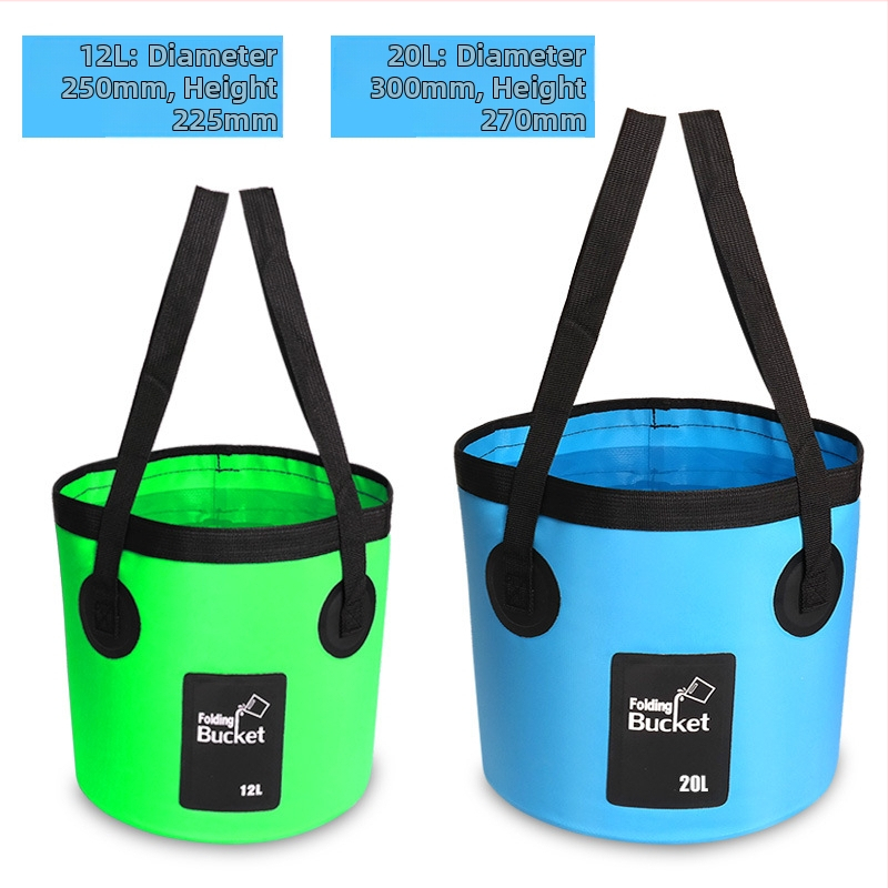 Сгъваема водна кофа за открито, лека PVC кофа за миене на автомобили и риболов, капацитет 12L/20L, водоустойчива тъкан, възможност за персонализирано лого