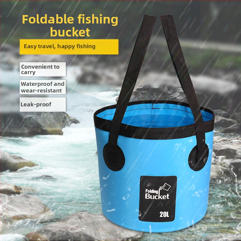 Сгъваема водна кофа за открито, лека PVC кофа за миене на автомобили и риболов, капацитет 12L/20L, водоустойчива тъкан, възможност за персонализирано лого