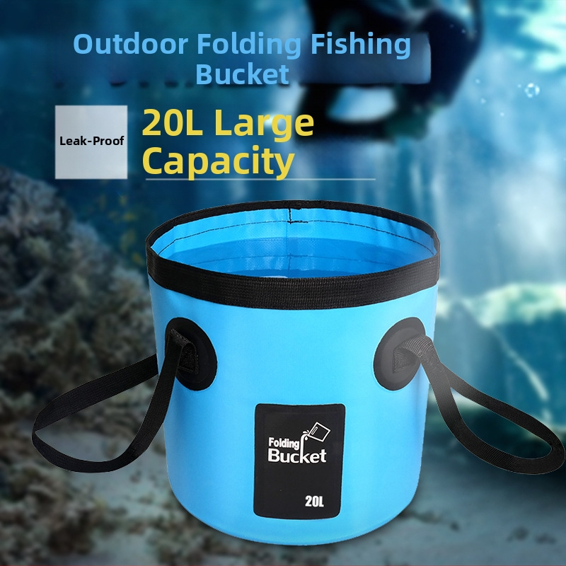 Сгъваема водна кофа за открито, лека PVC кофа за миене на автомобили и риболов, капацитет 12L/20L, водоустойчива тъкан, възможност за персонализирано лого