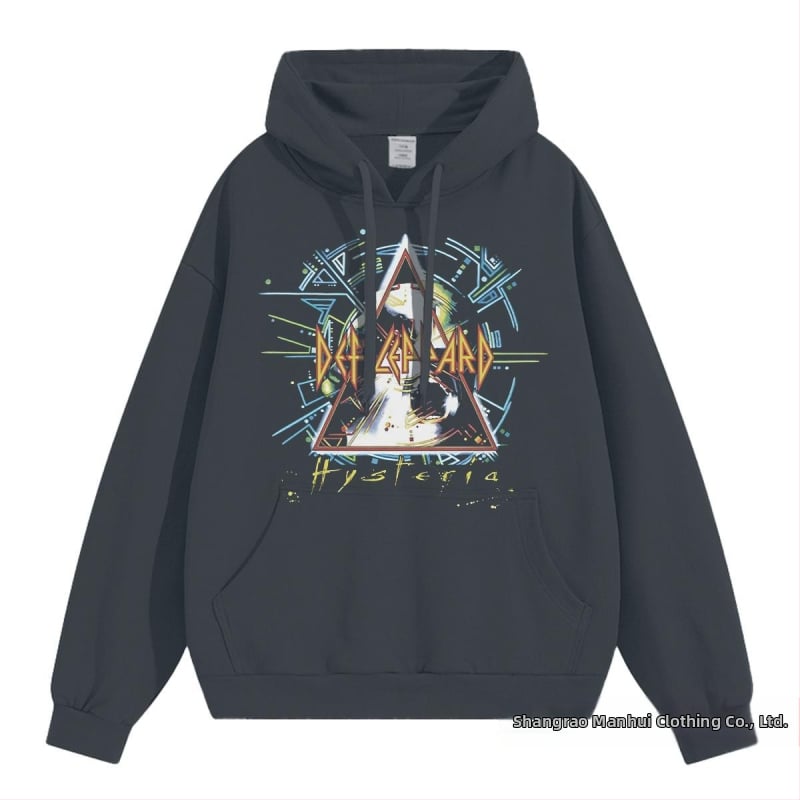 Φούτερ με κουκούλα – χωρίς γιακά, μοτίβο ροκ μουσικής, χαλαρή γραμμή, για άνδρες, Άνοιξη 2025