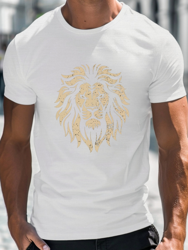 Ανδρικό T‑shirt με μοτίβο πλέγματος, βαμβάκι, στρογγυλός λαιμός, κοντά μανίκια