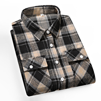 Πουκάμισο με καρό μοτίβο, γιακάς με πέτο, μακριά μανίκια, φαρδιά γραμμή.