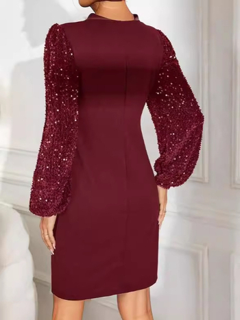 Midi haljina s balonastim rukavima, okrugli izrez, poliester