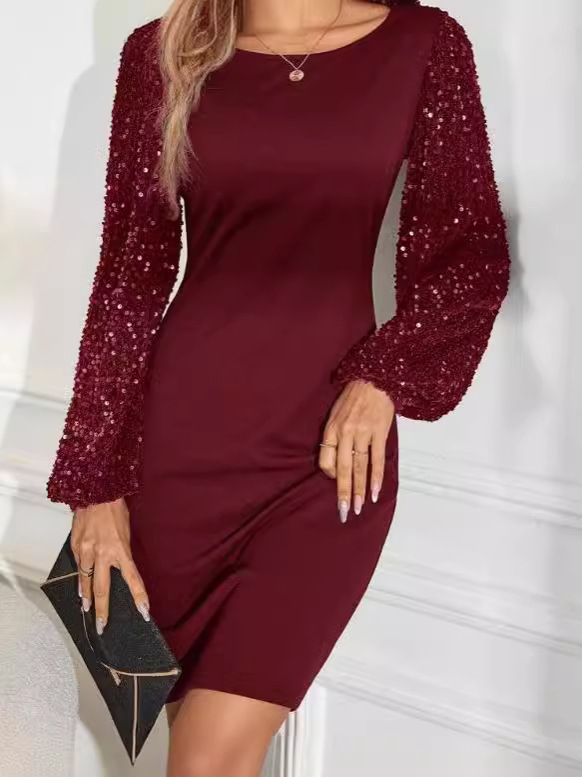 Midi haljina s balonastim rukavima, okrugli izrez, poliester