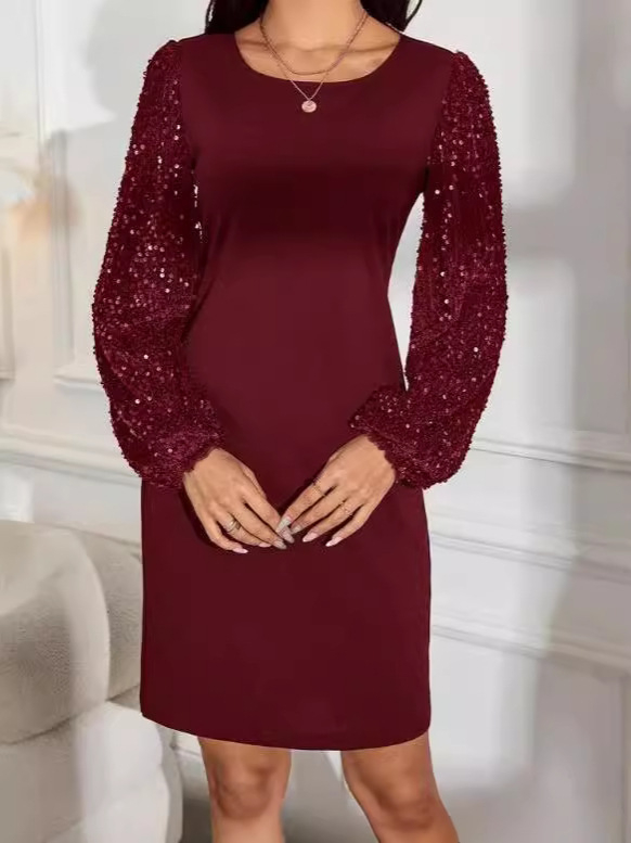 Midi haljina s balonastim rukavima, okrugli izrez, poliester