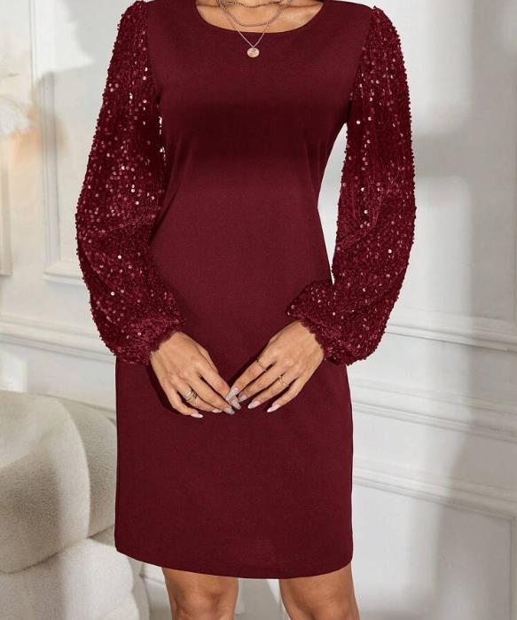 Midi haljina s balonastim rukavima, okrugli izrez, poliester