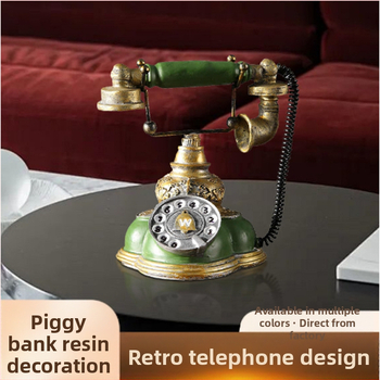Ornament telefon retro din rășină, lucrat manual, pușculiță pentru casă