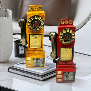 Ornament telefon retro din rășină, lucrat manual, pușculiță pentru casă