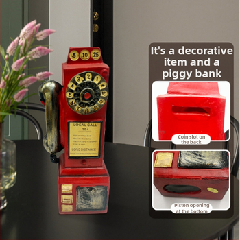 Ornament telefon retro din rășină, lucrat manual, pușculiță pentru casă