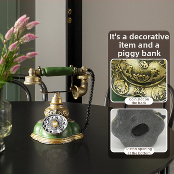 Ornament telefon retro din rășină, lucrat manual, pușculiță pentru casă